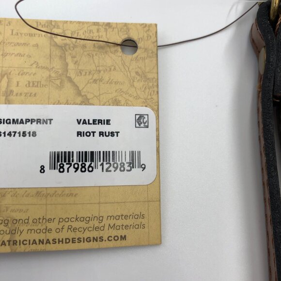 Patricia Nash Valerie Riot Rust Leather Wristlet Bag With Map Print & Zipper Poc - Picture 5 of 6